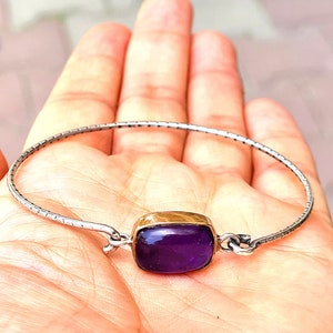 Amethyst silver band bracelet,Silver bracelet gift for woman.Amethyst handmade bracelet zdjęcie 1