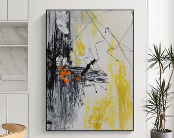 Yellow Grey Painting - Etsy