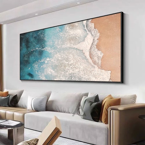 Large shops ocean oil painting canvas beach wall art ocean wave painting seashore painting green and white painting ocean painting art