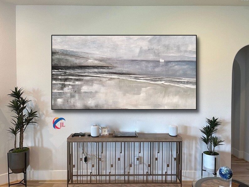 Black White shops Beige Minimalist Painting on Canvas, Grey Brown Textured Painting Abstract Art,Nordic Minimalist Art,Modern Living Room