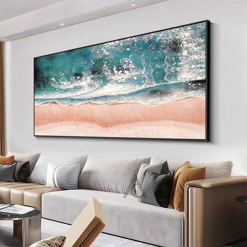 Large 3D Textured Coastal Wall Art Green Beach Painting Ocean Acrylic Painting Abstract Sea Wall Art shops Beach Canvas Painting Wall Decor