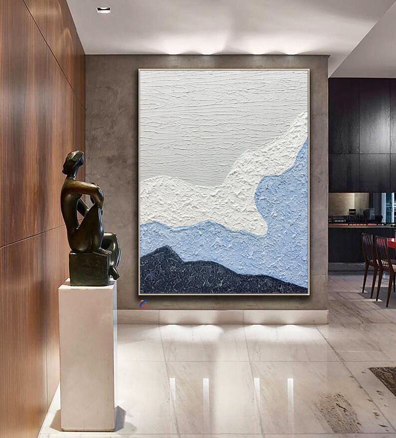 Paintings on canvas Large abstract painting,Textured original abstract painting Blue white texture abstract painting,Blue shops white art painting