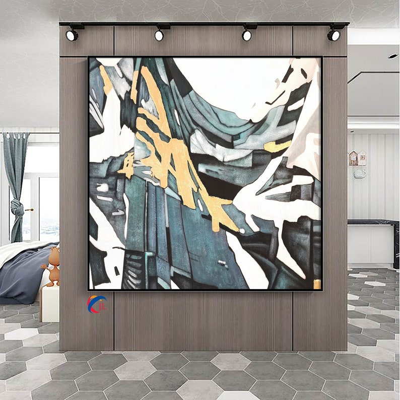 Abstract black Painting on Canvas Original Oil Artwork yellow Wall Art Neutral Painting Contemporary Wall Art for Indie Room Decor