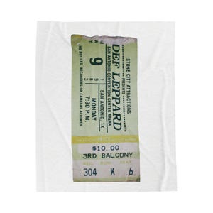 Def Leppard Samt Plüschdecke, Vintage Konzert Ticket Stub, weicher Überwurf, Wohnkultur, Geschenk für Musikliebhaber, Rock'n'Roll Decke