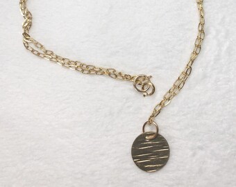 Gold filled horizontally hammered disk necklace