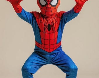 Kids Spider Hero Costume Red Blue Suit | Superhero Halloween Outfit Boys Girls | Cosplay Bodysuit Toddler Birthday Costume