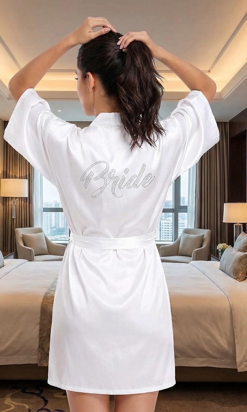 Sparkling Robe Bride Robe With Rhinestone Back – White Bridal Getting Ready Robe ...