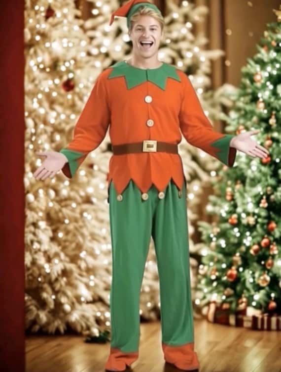 Christmas Elf Costume for Adults - Red & Green Holiday Outfit with Hat | Santa's Helper Uniform