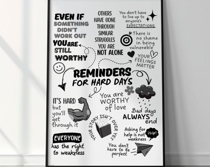 Featured listing image: Monochrome Positive Affirmation Poster | Inspirational Quote Wall Art | Reminder for Bad Days | Classroom Decor
