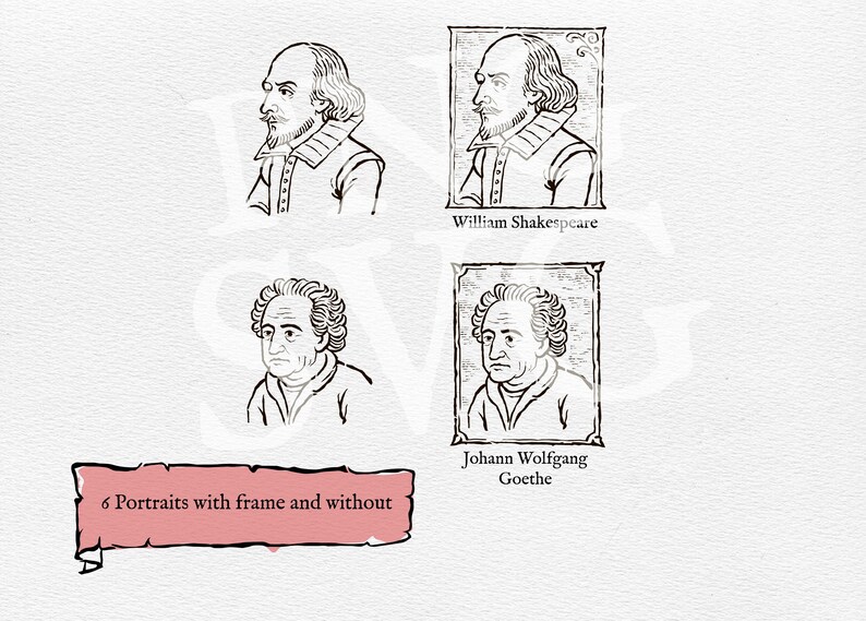 Vintage Writers Portraits Clipart | 6 Authors Engraving Illustrations ...