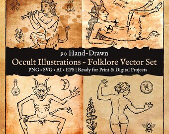 Medieval Demons Clipart Set | Occult Illustrations PNG SVG Bundle | Vintage Witchcraft, TTRPG, Dark Fantasy Art