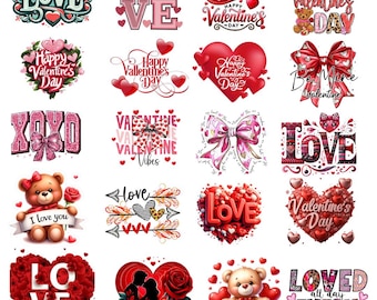 Retro Valentine's Day PNG Bundle, Pink Designs (Digital Download)