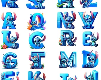 Conjunto de letras PNG del alfabeto de Lilo y Stitch: Letras de dibujos animados tropicales (Descarga digital)