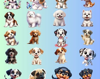 Watercolor Cute Puppies, Puppy PNG Clipart, Dog Clipart  Digital Download