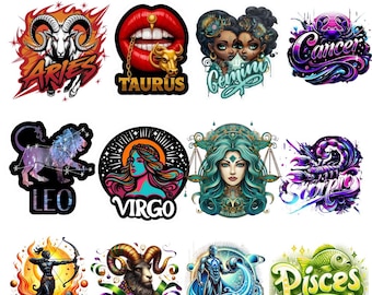 Zodiac Horoscopes Sublimation Design PNG, Zodiac Graffiti PNG Bundle Digital Download
