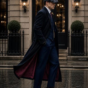Vintage Navy Pinstripe Wedding Suit, Men’s Bespoke 3 Piece Suit, Peaky Blinders Style Suit, Custom Tailored Formal Attire image 2