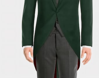 Men's Emerald Green Tailcoat Suit, Vintage Style Formal Evening Wear, Wedding Groom Outfit