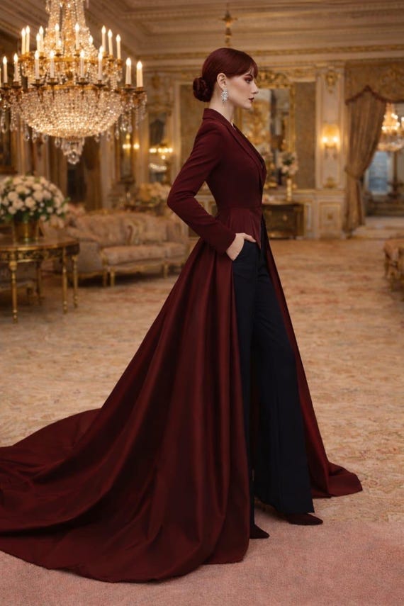 burgundy suit and dress Blazer With Dramatic Train – Evening Wedding Formal Outfit burgundy suit combinations