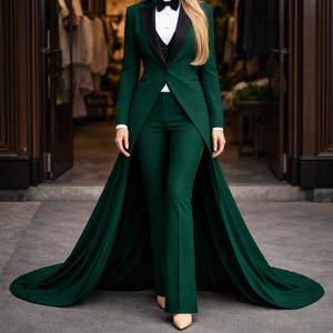 Smaragdgroen dames smokingpak, elegante slipjas formele broekpak ontwerper, op maat gemaakte trouwkleding van MARICLOTHIG