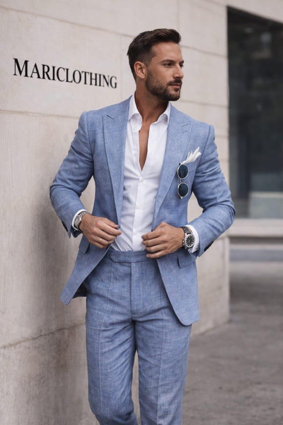 light blue dress men Linen Suit Men, Summer Wedding Suit, Beach Groom Suit, 2 Piece Linen Suit, Casual Formal Suit, Custom Tailored Suit Collar Size:21 Avenelle Black Maxi Dress button closure Direct To Consumer:No