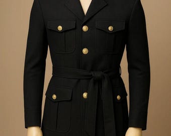 Safari Style jacket black two piece Suit foaml event wedding party Outfit By Mariclothig