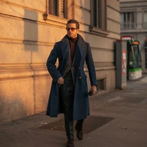 Pardessus en mélange de laine Meanings Double boutonnage Long caban - par Mariclothig