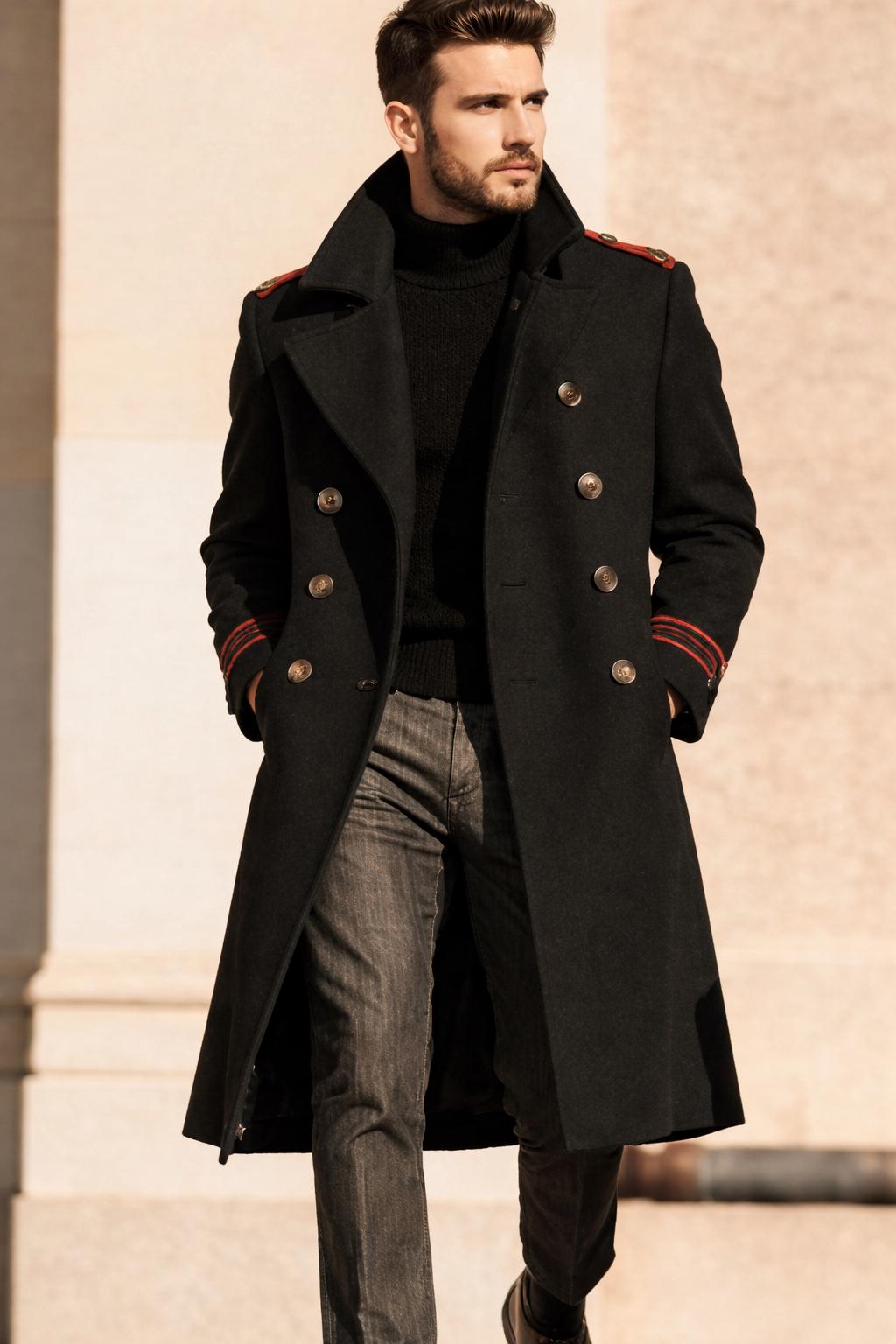 Double Breasted Peak Lapel Wool Overcoat - Etsy