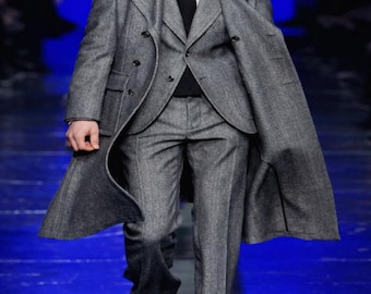 Men's Winter Grey Wool Overcoat: Double Breasted, Wide Lapel Trench Coat By Mariclothig
