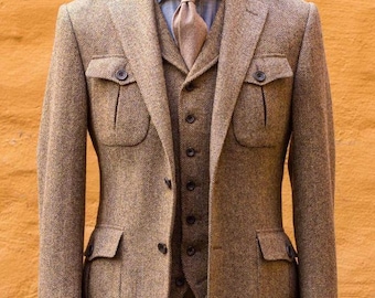 Trajes de hombre, camiseta verde espiga, 3 piezas