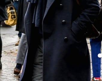 Abrigo negro clásico para hombre / Abrigo de invierno cruzado / Corte entallado de Mariclothig