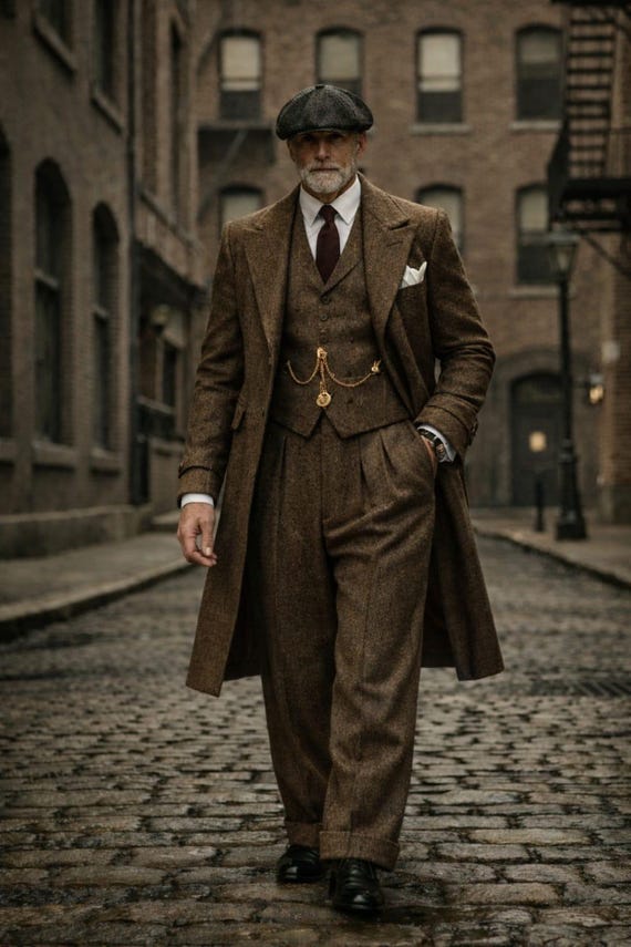 Brown Tweed Tailcoat Suit, Victorian Wedding Groom Outfit, Peaky Blinders Style Formal Wear