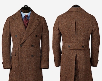 Abrigo de lana de espiga de invierno para hombre, abrigo cruzado con solapa ancha, chaqueta elegante, regalo para él