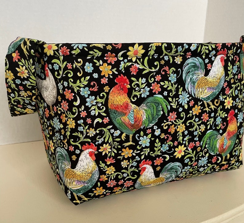 Rooster Fabric Storage Basket w Handles, Gift Basket, Storage & Organization, Country French Roosters image 6