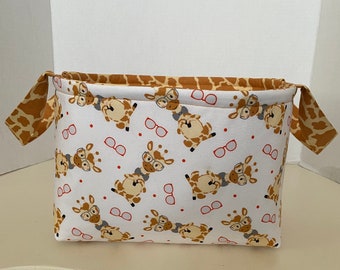 Giraffe Theme Fabric Basket w Handles, Gift Basket, Storage & Organization, Baby Shower Gift Basket, Giraffe Gift Basket