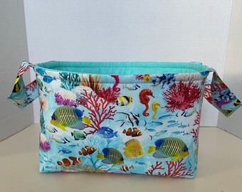 Under the Sea Fabric Storage Basket/Tropical Fish Fabric Basket/Ocean Fabric Basket