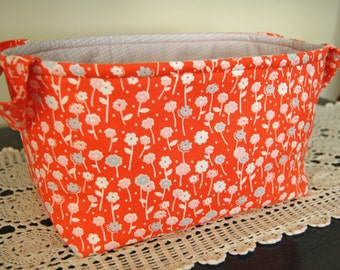 Fabric Basket w/ Floral motif/ fabric gift basket/ Orange and Gray Flower Fabric / Storage and Organization