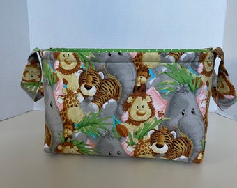 Baby Jungle Animals Fabric Basket w/children's room decor/ baby shower gift basket/ nursey storage