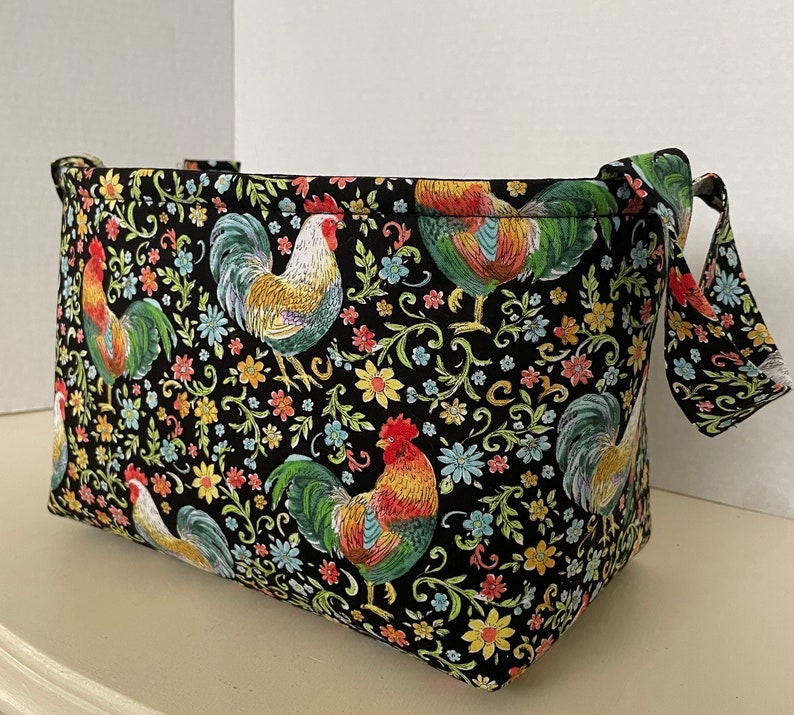 Rooster Fabric Storage Basket w Handles, Gift Basket, Storage & Organization, Country French Roosters image 7