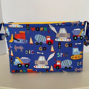 Trucks Theme Fabric Basket w Handles, Gift Basket, Storage and Organization, Toy Storage, Boys Storage Gift Basket