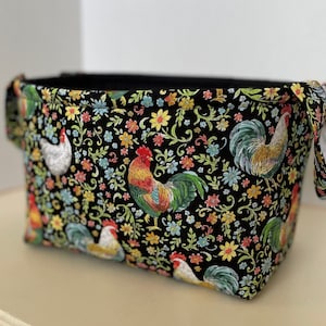 Rooster Fabric Storage Basket w Handles, Gift Basket, Storage & Organization, Country French Roosters image 1