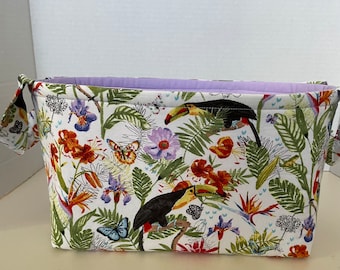 Tropics Fabric Storage Basket/Tucan Floral Basket