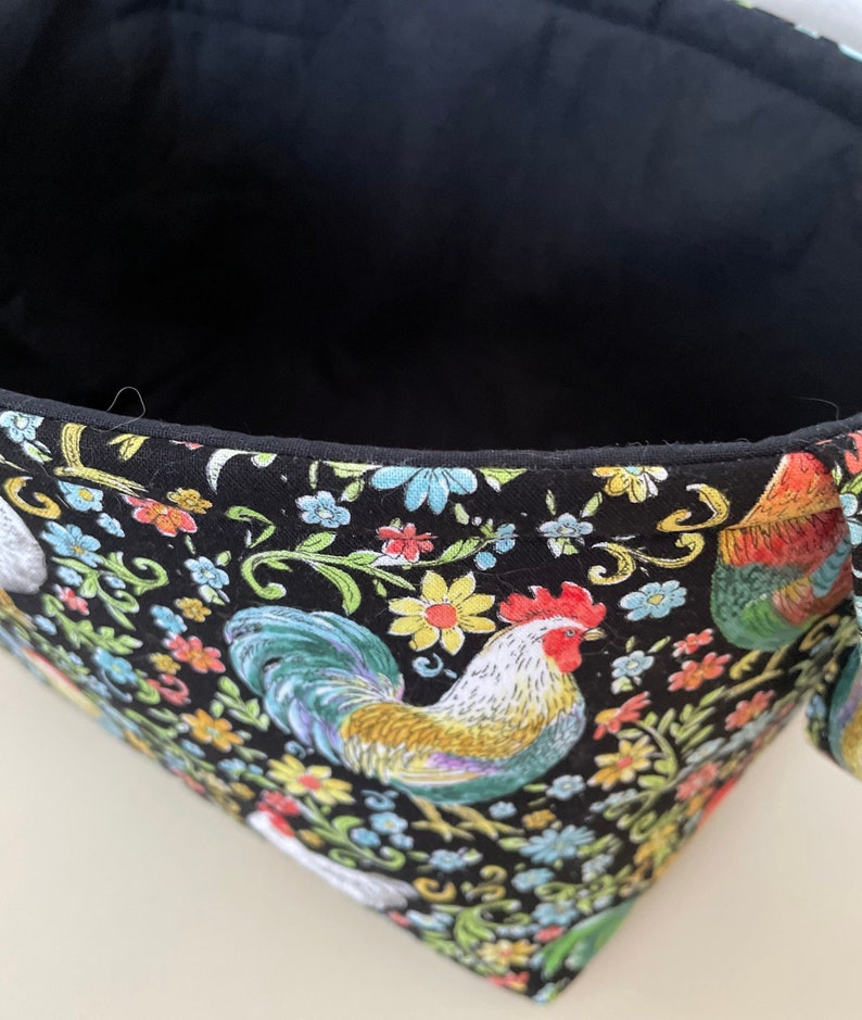 Rooster Fabric Storage Basket w Handles, Gift Basket, Storage & Organization, Country French Roosters image 3