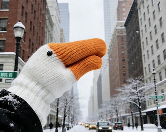 Guanti invernali d'oca - Guanti d'oca 3D fatti a mano, divertenti guanti lavorati a maglia con animali, caldi guanti all'uncinetto, regalo d'oca buffo, regalo invernale per un amico
