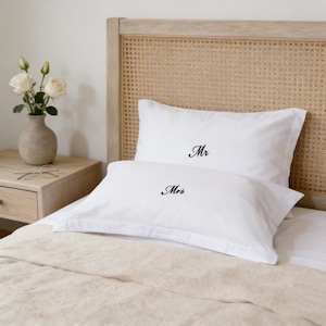 Personalized Embroidered Pillowcase, Custom Monogram Cotton Pillow Cover, Wedding Gift for Couple, Romantic Bedroom Decor