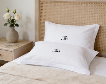 Personalized Embroidered Pillowcase, Custom Monogram Cotton Pillow Cover, Wedding Gift for Couple, Romantic Bedroom Decor