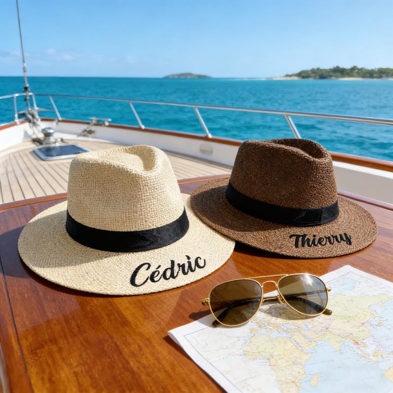 Personalized Captain Hat Groom Straw Fedora, Custom Embroidered Mens ...