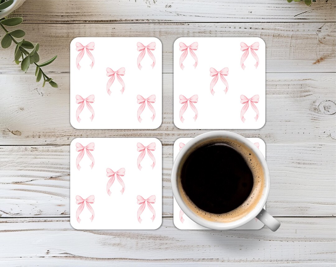 Pink Button Coaster Pink Bow Coasters | Set of 4 Ribbon Coasters | Girly Kitchen Decor - Etsy