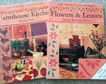 Farmhouse kitchen stencils, flowers and leaves stencils, home decorating, crafts, how to books