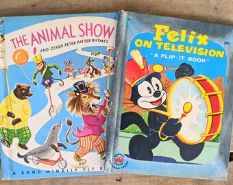 Vintage  Wonder Books, 1956 Felix on Television, 1965 The Animal Show and other Peter Patter Rhymes, Children's Books, Vintage Books