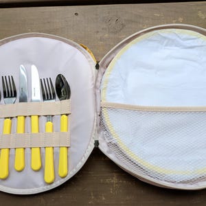 Yellow Picnic Kit - 2 Plates and Stainless Steel Cutlery Set